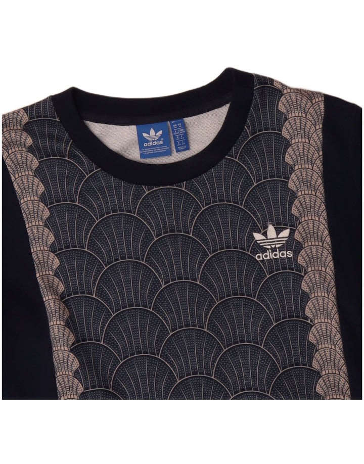 ADIDAS Damen Grafik-Sweatshirt-Pullover UK 14 Medium Navy Blue Geometrisch