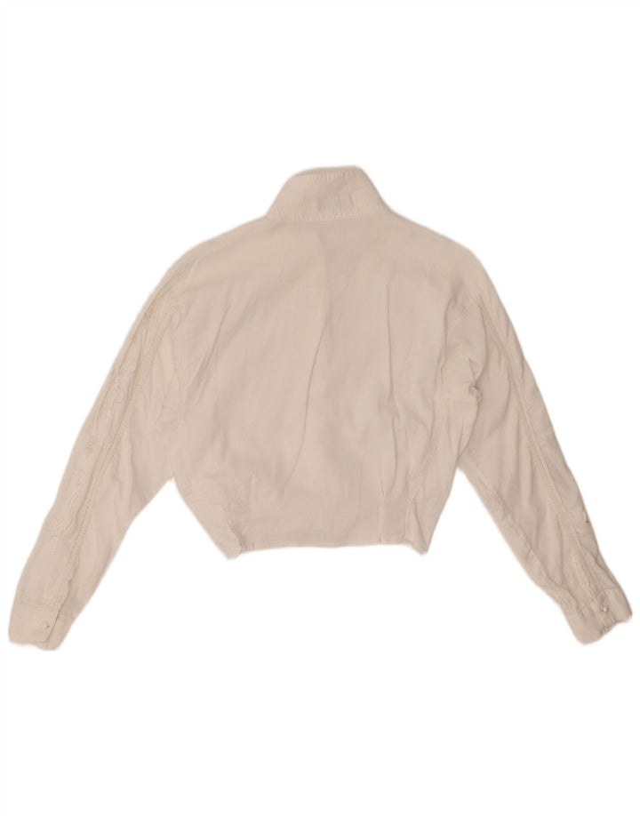 LES COPAINS Damen Crop Cord-Hemdbluse UK 12 Mittelweiß geblümt