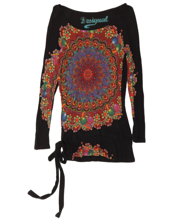 Desigual Damen Graphic Langarm-Tunika-Top UK 12 Medium Schwarz