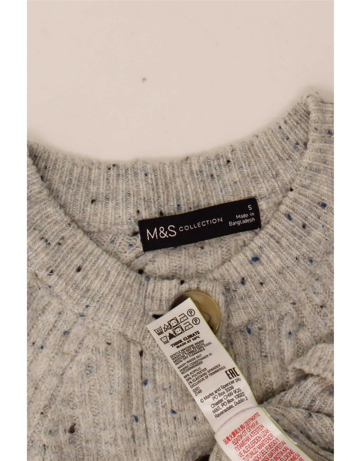 Marks & Spencer Damen Crop Cardigan Pullover UK 10 Small Grau meliert