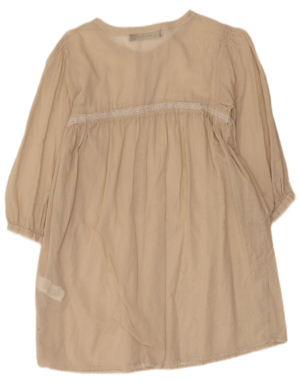 Durchsichtiges Tunikakleid mit 3/4-Ärmeln von Zara für Damen, Größe S, Beige, Baumwolle