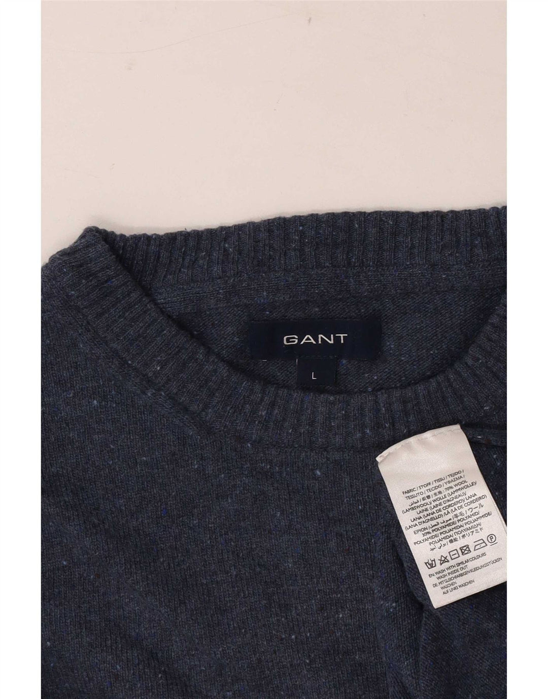 Gant Herren-Pullover mit Rundhalsausschnitt, groß, blau meliert, Wolle