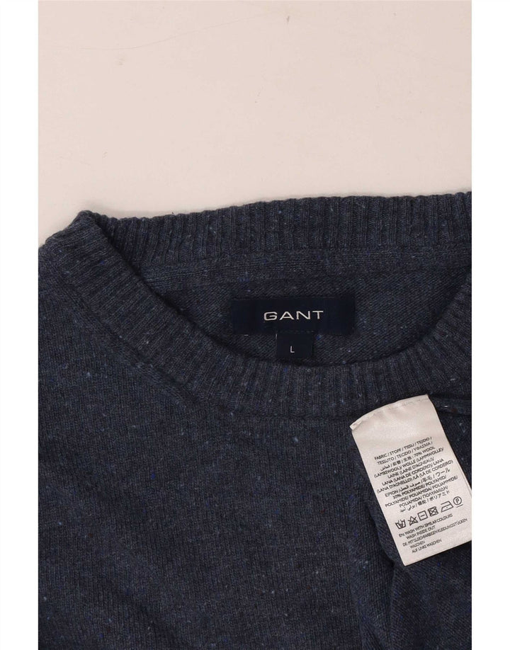 Gant Herren-Pullover mit Rundhalsausschnitt, groß, blau meliert, Wolle