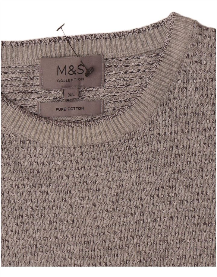 Marks & Spencer Herren-Pullover mit Rundhalsausschnitt, XL, grau gefleckte Baumwolle