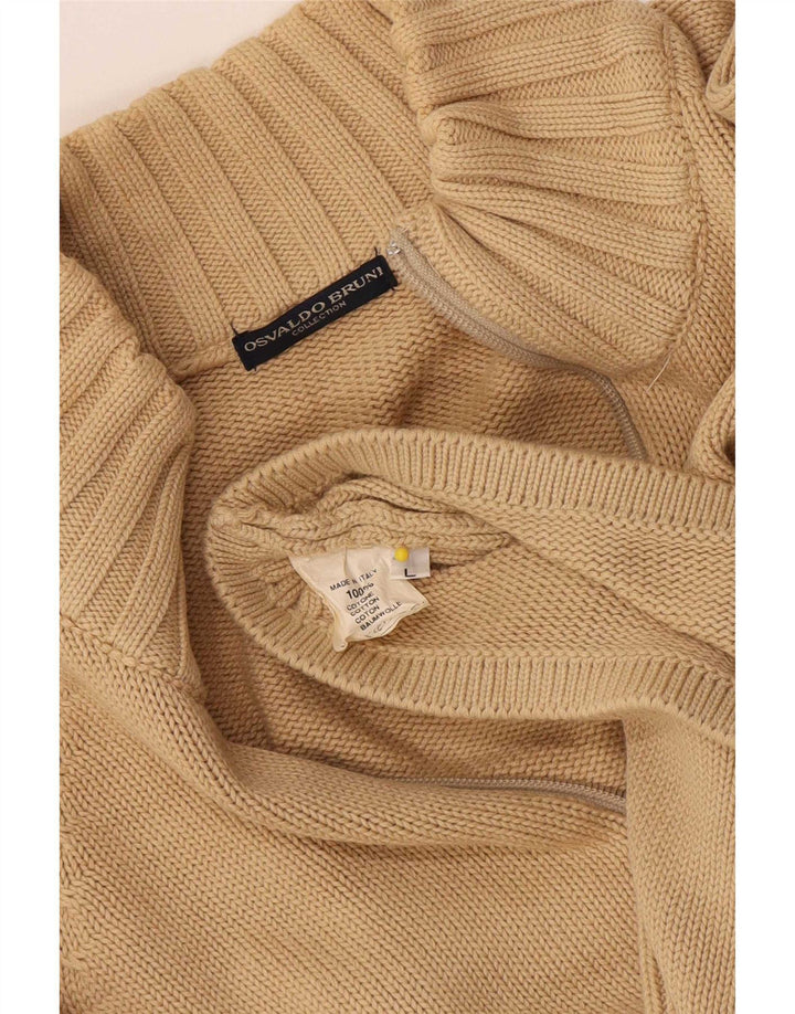 Osvaldo Bruni Herren-Pullover mit Reißverschluss am Hals, große beige Baumwolle