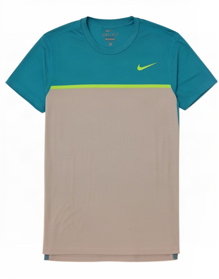 Nike Herren Dri Fit T-Shirt Top Small Blaues Colourblock-Polyester