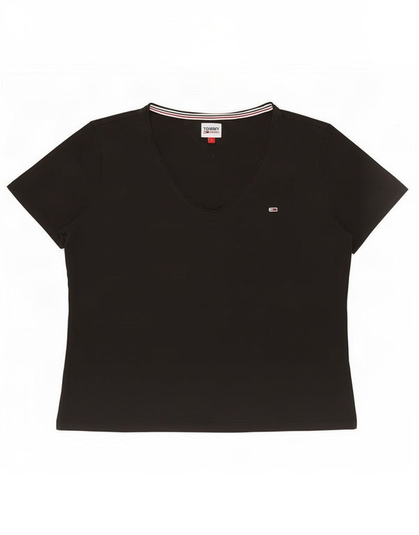 Tommy Hilfiger Damen T-Shirt Top UK 16 Large Schwarz Baumwolle