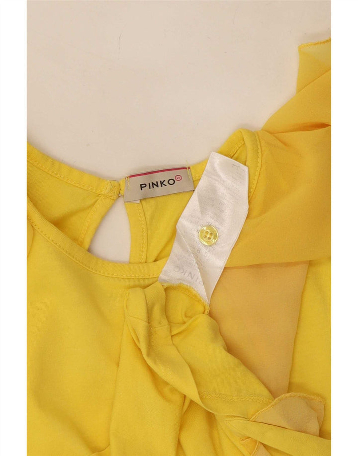 Pinko Damen Crop Bluse Top UK 8 Small Gelb Polyester