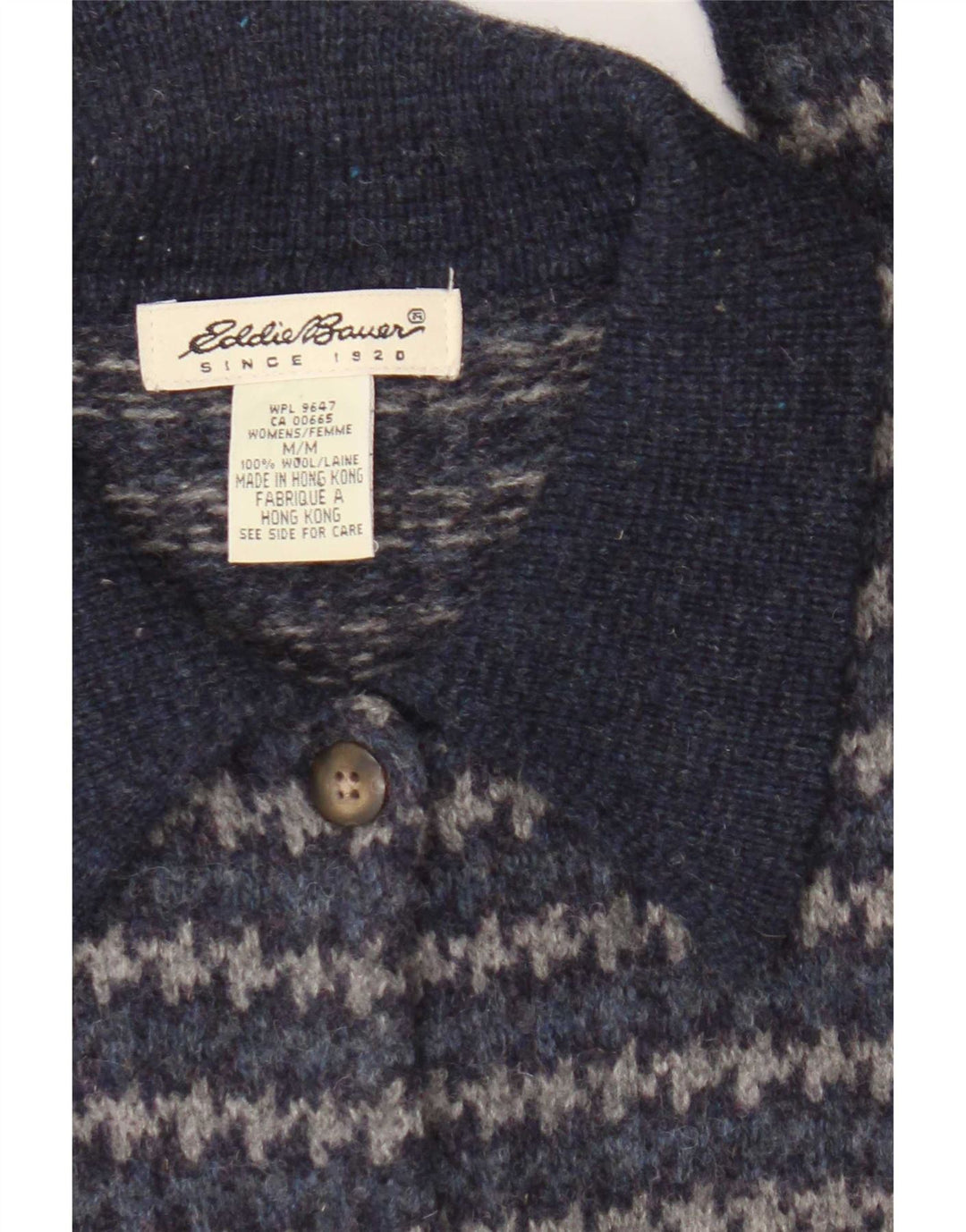 Eddie Bauer Damen-Cardigan-Pullover UK 14 Mittelmarineblaue Hahnentritt-Wolle