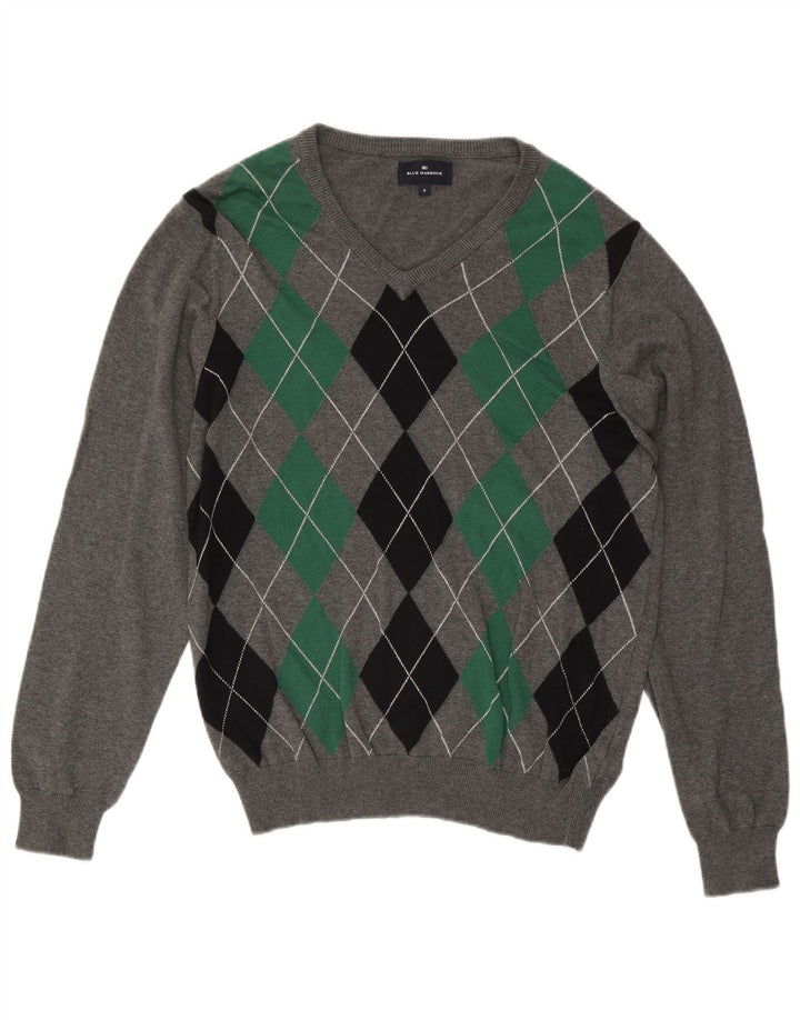 Marks & Spencer Herren Blauer Harbor-Pullover mit V-Ausschnitt Mittelgrau