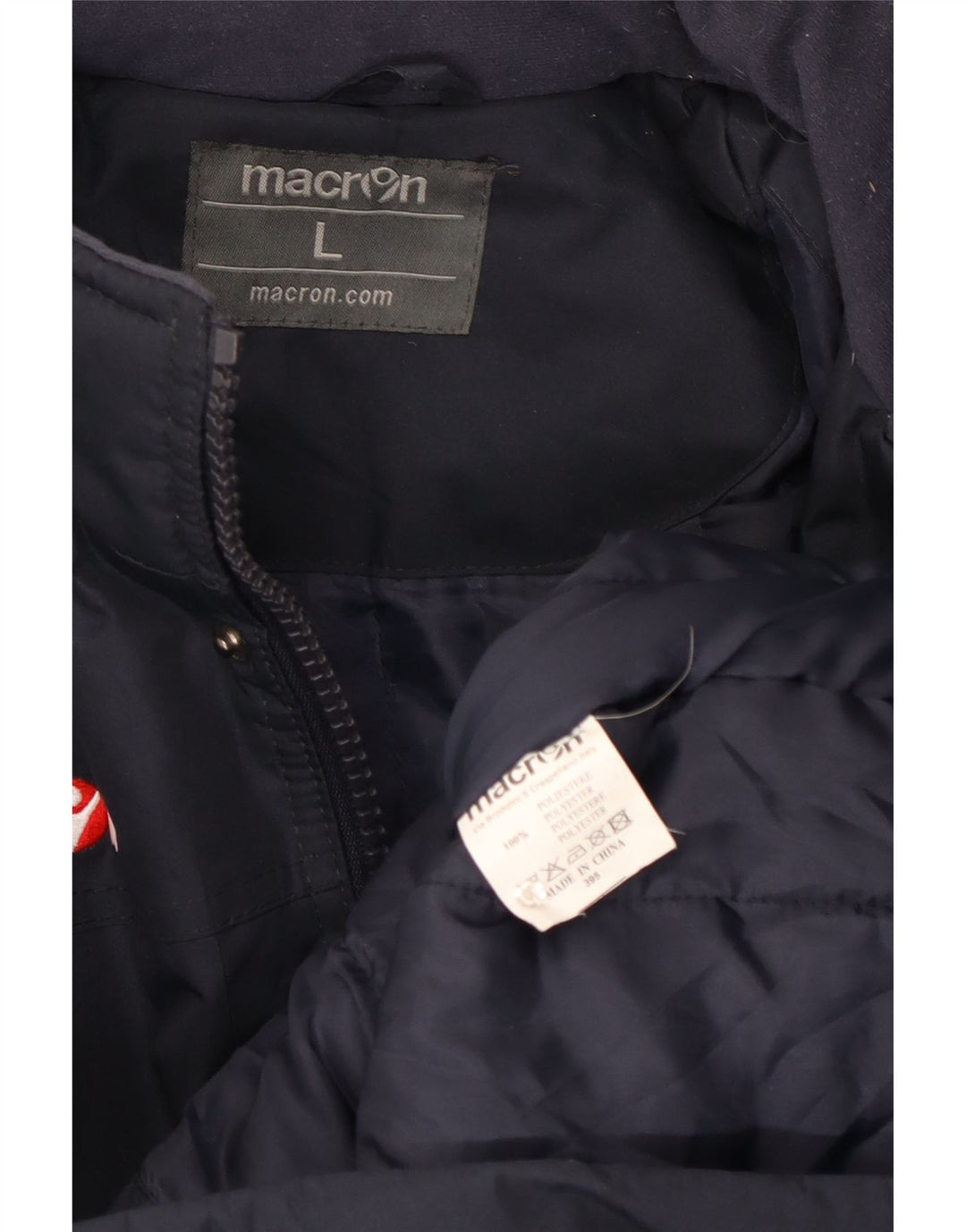 Macron Wattierte Herrenjacke mit grafischer Kapuze, UK 40, Größe L, Marineblau, Polyester