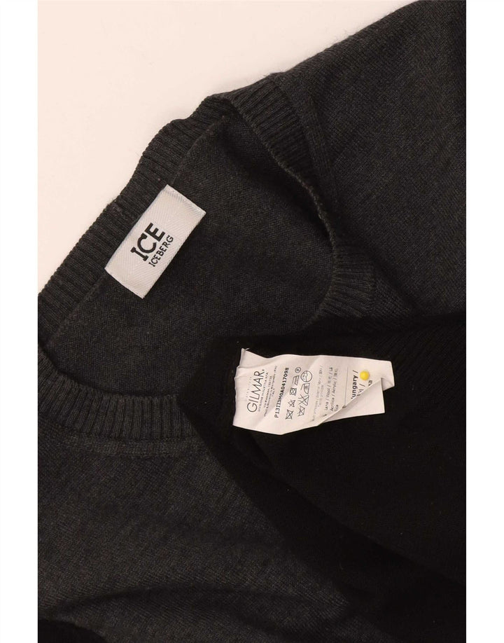 Iceberg Herren-Pullover mit Rundhalsausschnitt, Mittelschwarz, Wolle in Blockfarben