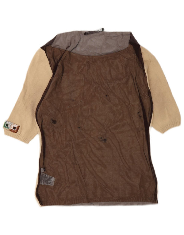 Liu Jo Durchsichtiges Damen-Blusenoberteil, UK 12, Mittelbeige, Farbblock