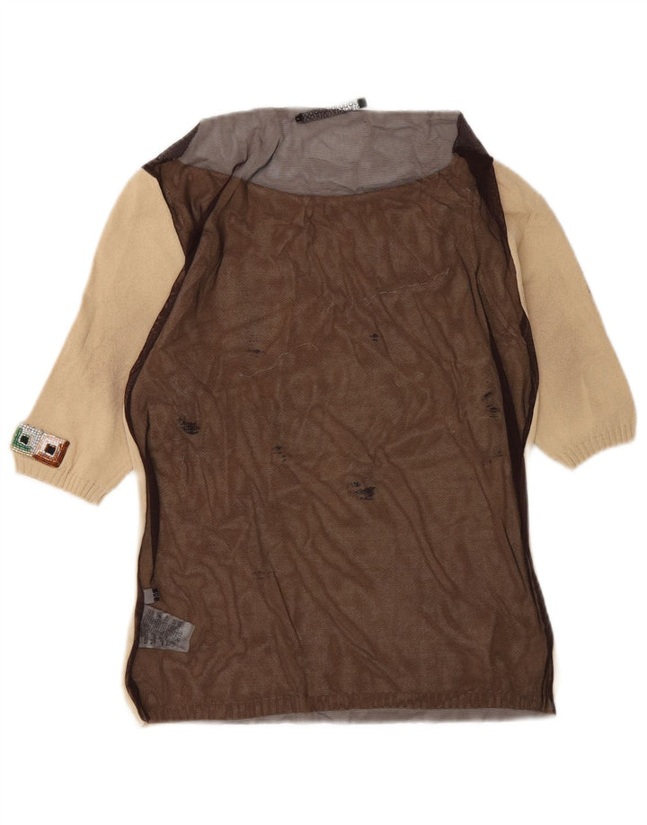 Liu Jo Durchsichtiges Damen-Blusenoberteil, UK 12, Mittelbeige, Farbblock