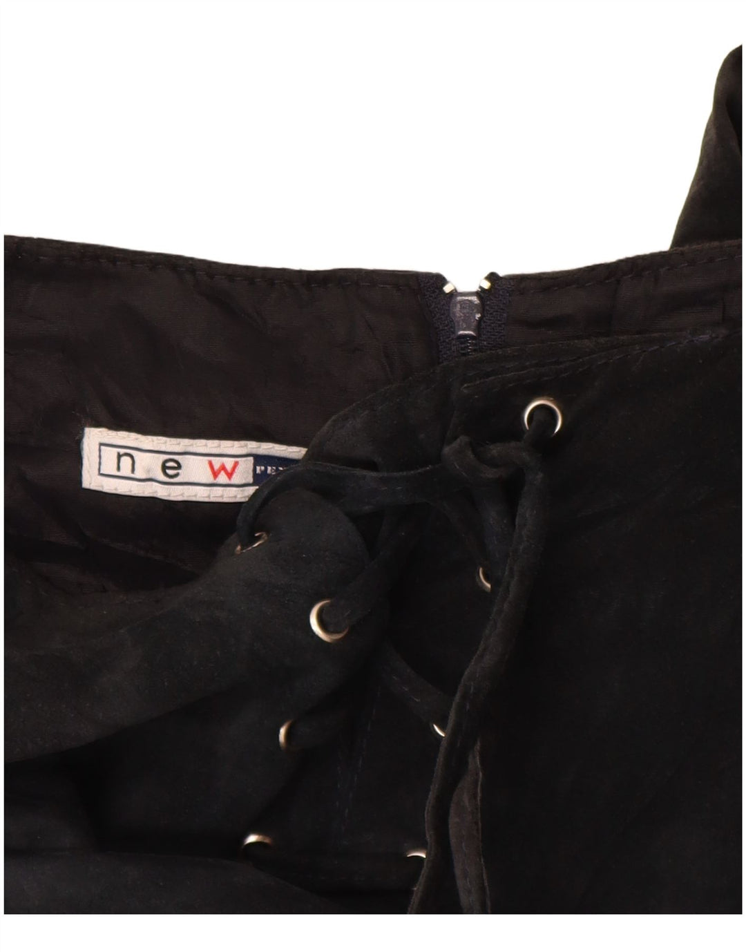 VINTAGE Damen Wildleder Maxirock UK 10 Small W26 Schwarzes Leder