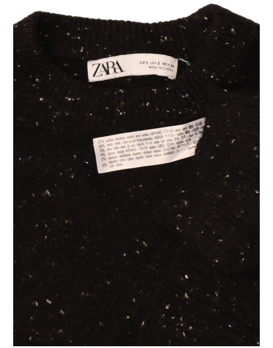 Zara Damen-Pullover, übergroß, Rundhalsausschnitt, Gr. 10, Größe S, Schwarz gefleckt