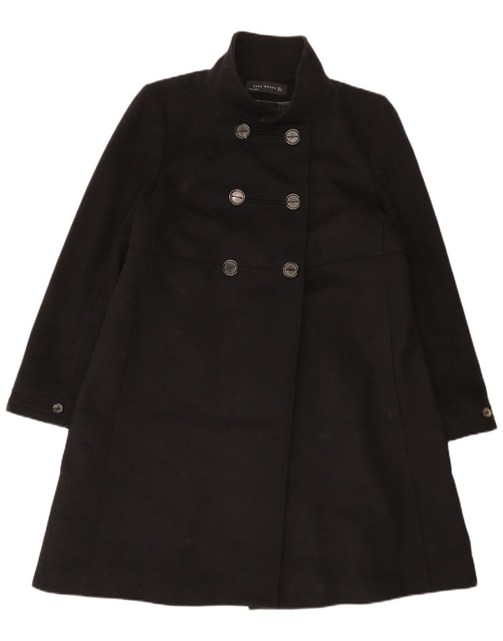 Zara Damen Zweireihiger Mantel UK 14 Medium Schwarz
