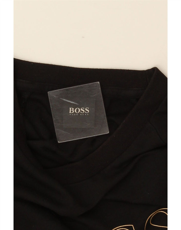 HUGO BOSS Herren Grafik-Sweatshirt-Pullover aus mittelschwarzer Baumwolle