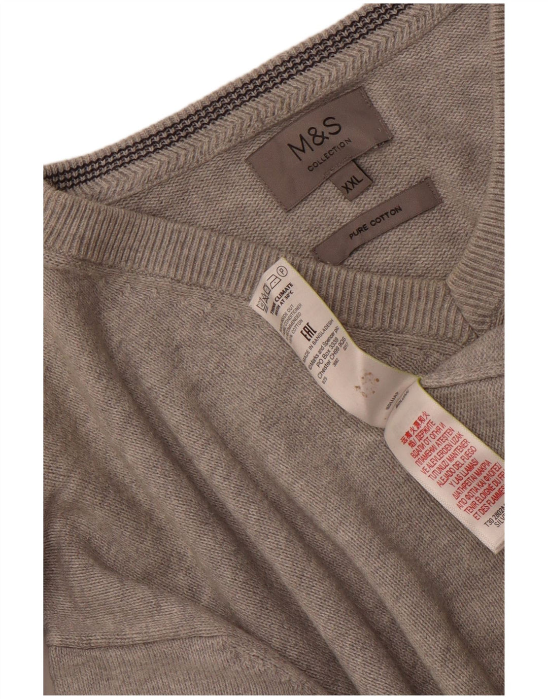 Marks & Spencer Herren-Pullover mit V-Ausschnitt, 2XL, graue Baumwolle