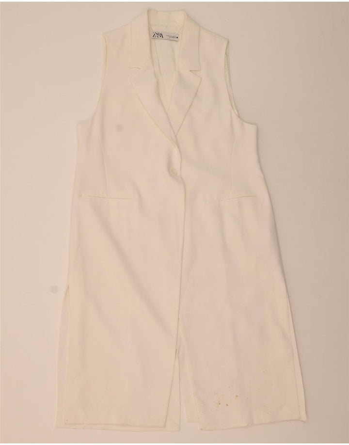ZARA Damen Ärmelloser Mantel UK 20 2XL Weiß Polyester