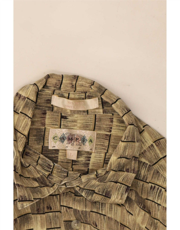Vintage Herren Kurzarmhemd Großes beige gestreiftes Rayon