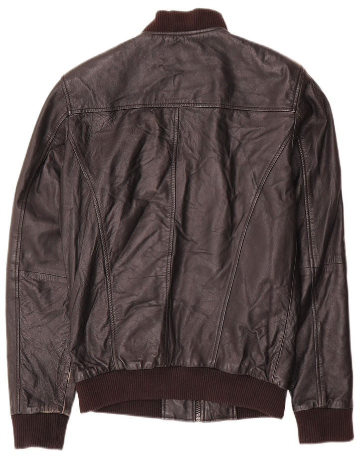 Pull & Bear Herren Lederjacke UK 36 Small Schwarz Colourblock