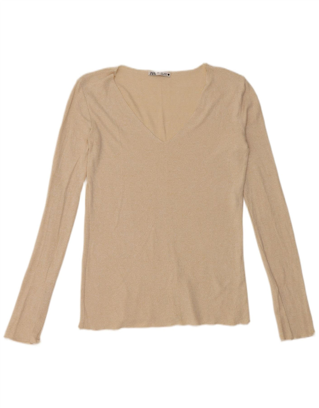 Zara Damen Top Langarm UK 10 Small Beige