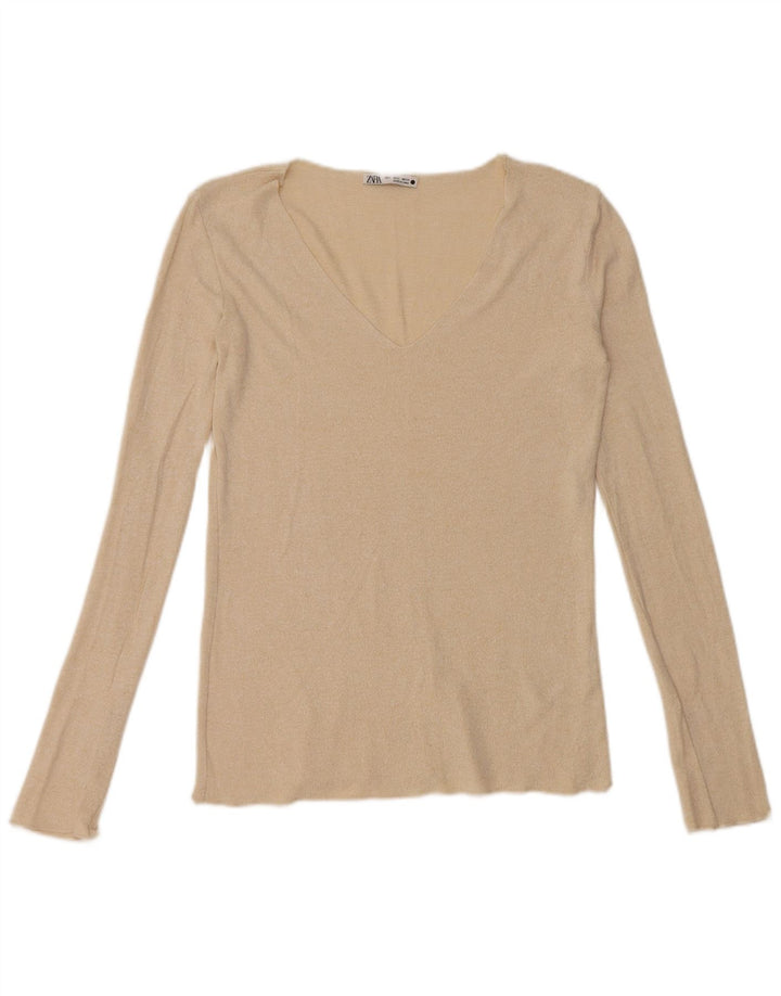 Zara Damen Top Langarm UK 10 Small Beige