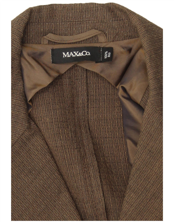 Max & Co. Damen-Blazerjacke mit 2 Knöpfen, UK 14, mittelbraunes Leinen