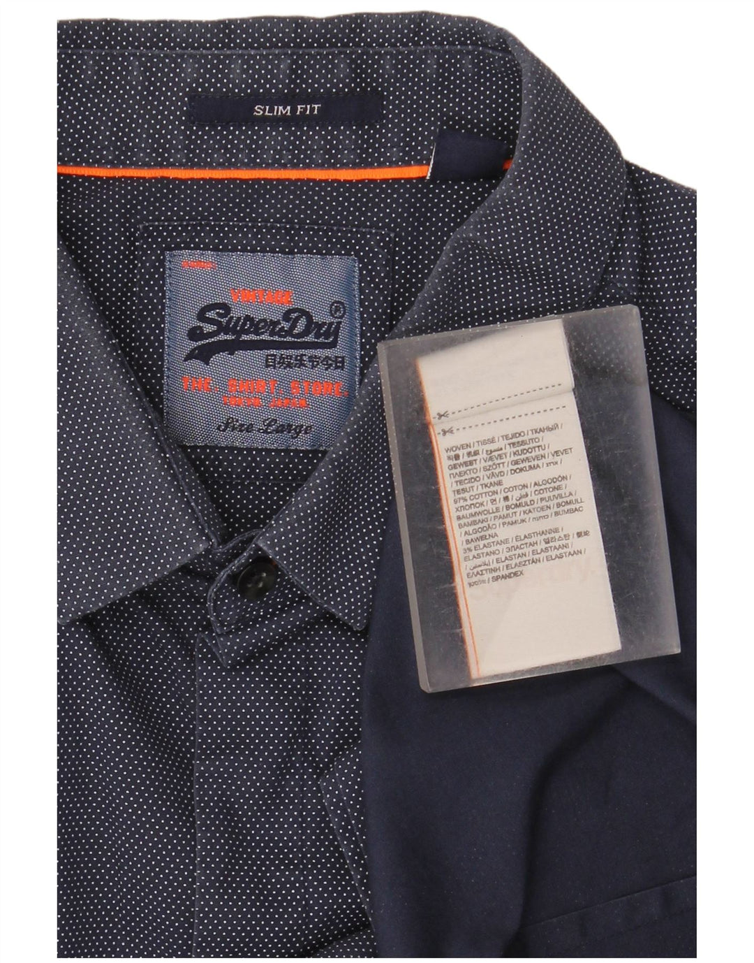 Superdry Herren-Hemd mit schmaler Passform, groß, marineblau gepunktete Baumwolle