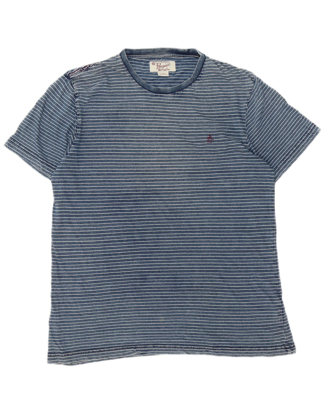 Penguin Herren-T-Shirt, groß, blau gestreift, Baumwolle