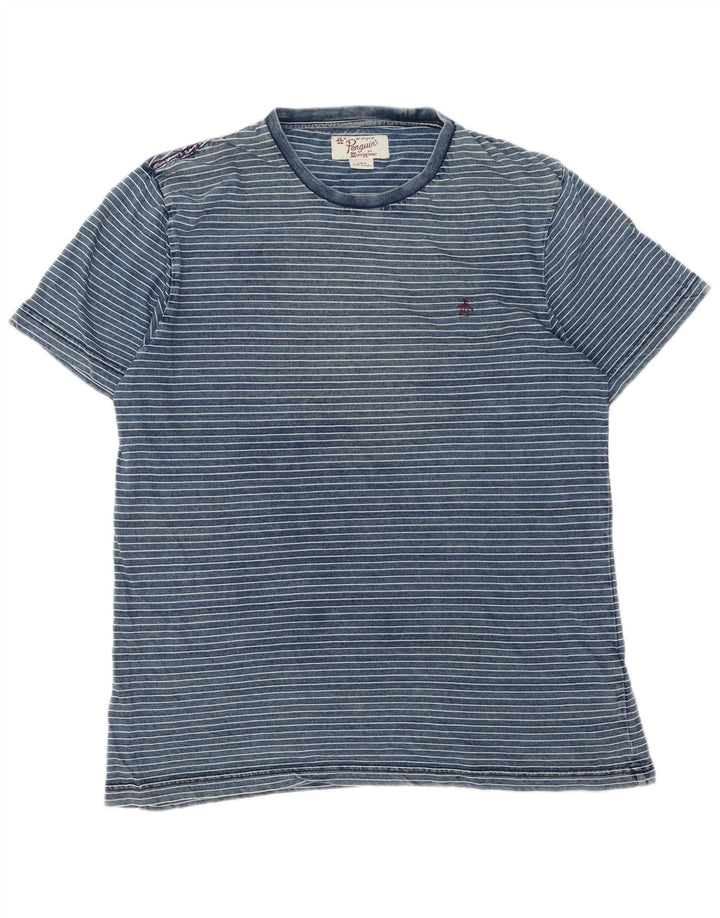 Penguin Herren-T-Shirt, groß, blau gestreift, Baumwolle