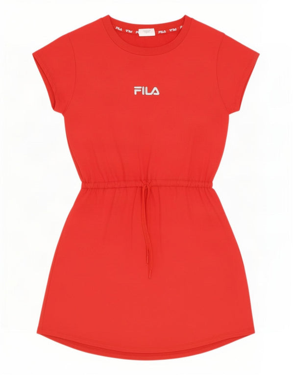 Fila Damen Grafik-T-Shirt-Kleid UK 14 Mittelrote Baumwolle