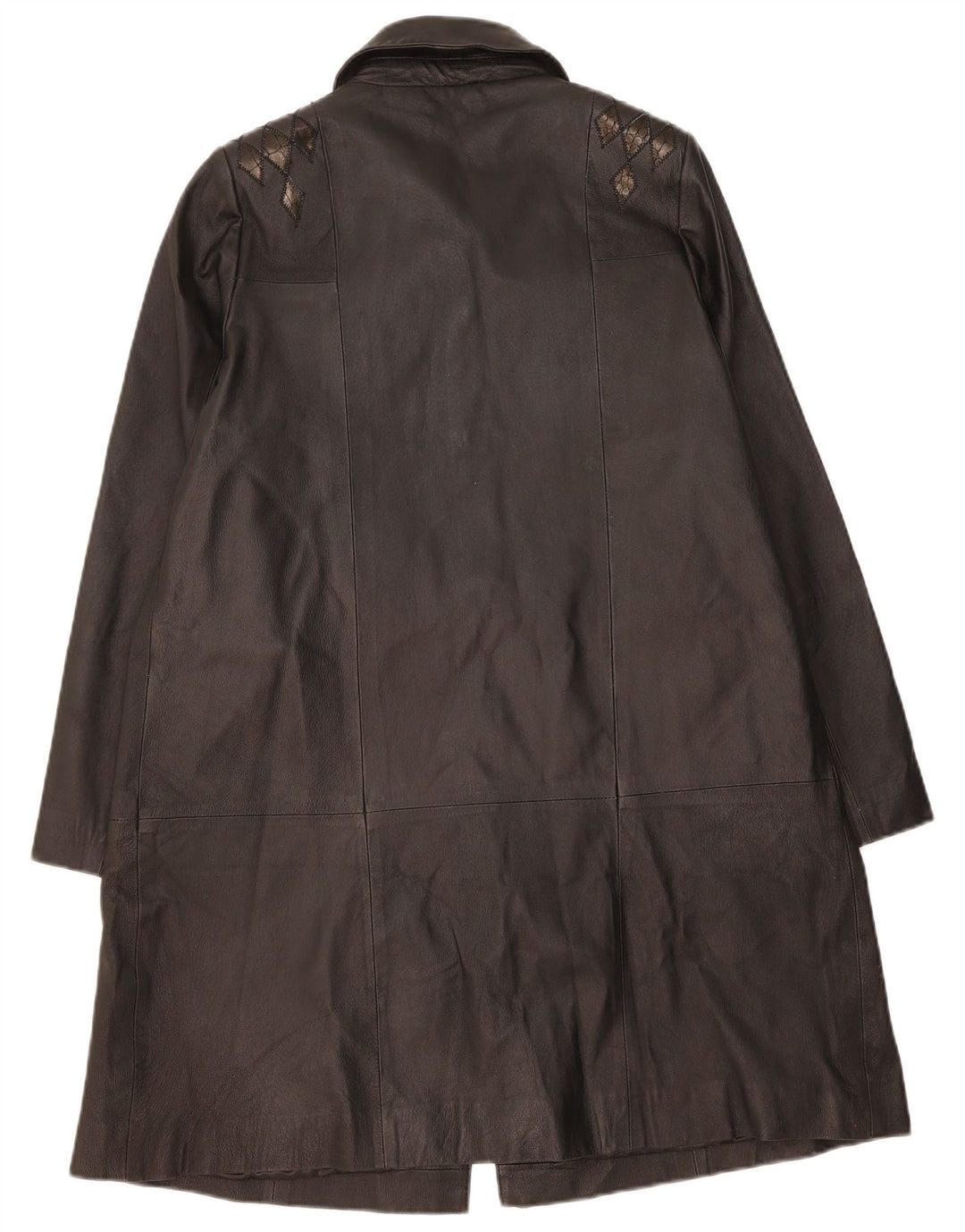 VINTAGE Womens Leather Coat UK 14 Large Black Argyle/Diamond Leather