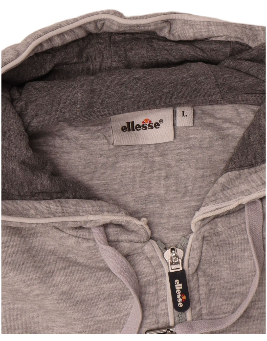 Ellesse Herren-Kapuzenpullover mit grafischem Reißverschluss, groß, graue Baumwolle