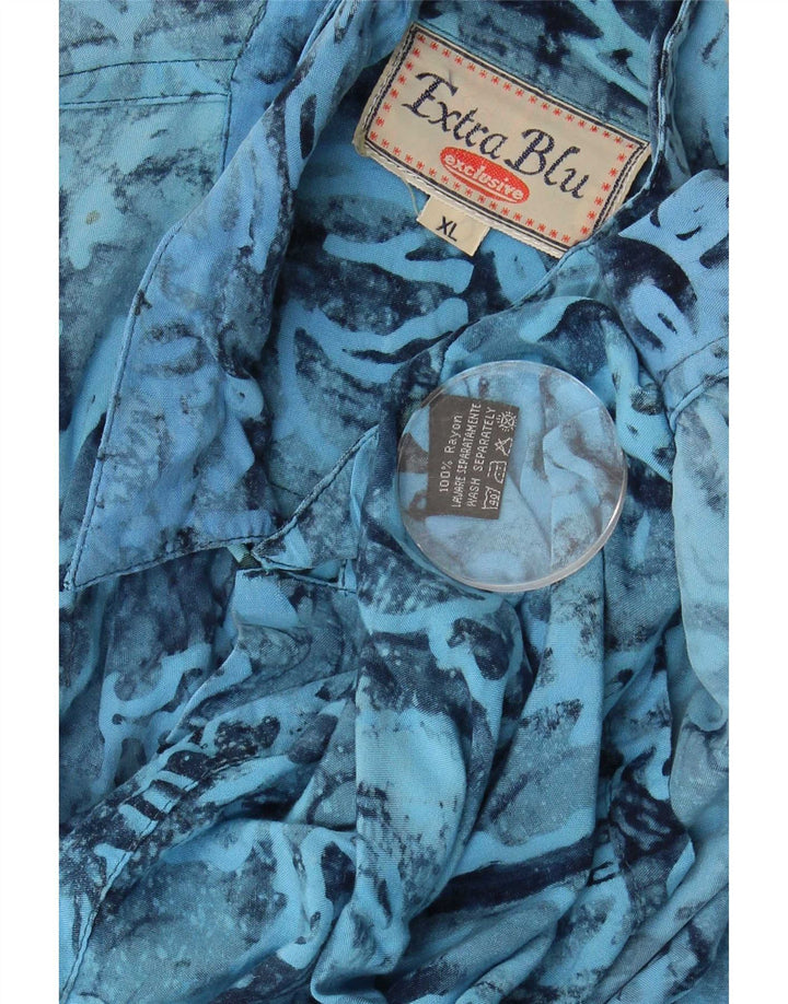 Vintage Herren Abstraktes Muster Kurzarmhemd XL Blau Rayon