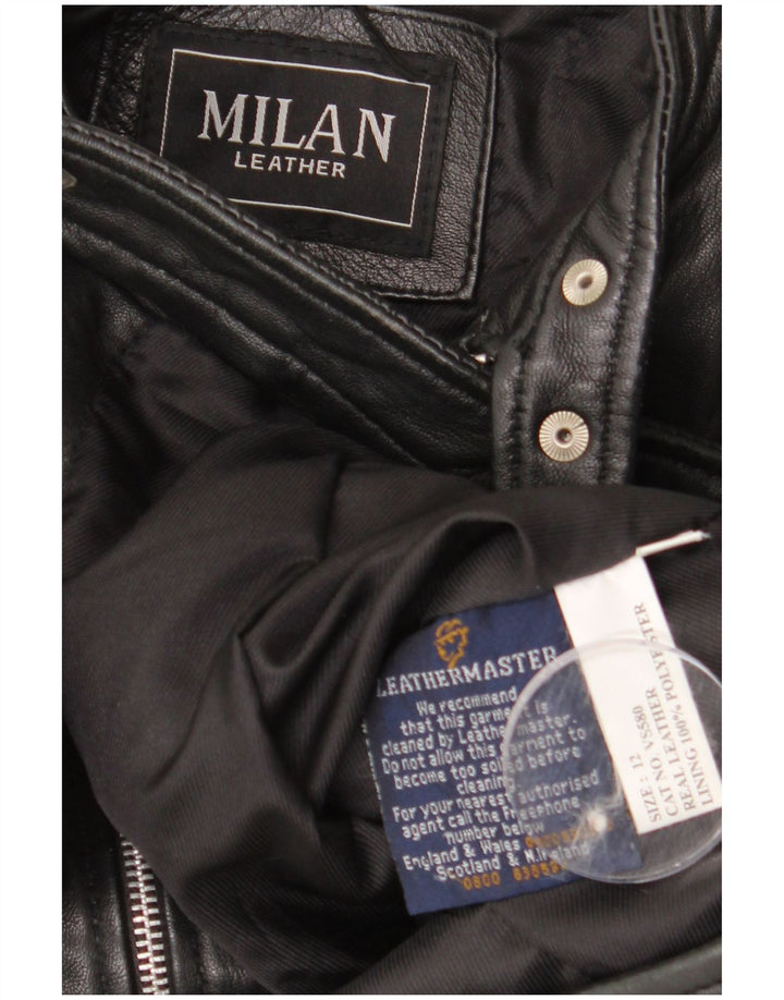 Milan Damen Biker-Lederjacke UK 12 Mittelschwarzes Leder