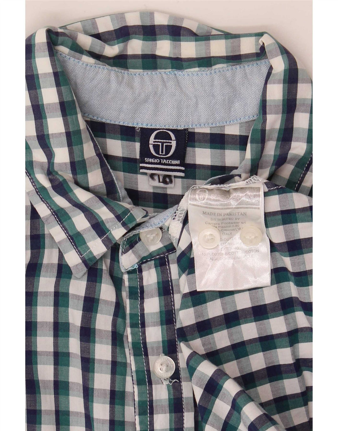 Sergio Tacchini Herren-Kurzarmhemd, große blaue Gingham-Baumwolle