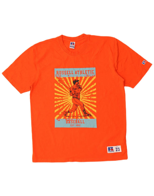 Russell Athletic Mens Graphic T-Shirt Top Medium Orange Cotton