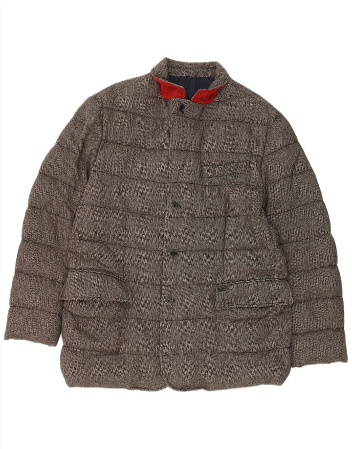 Tommy Hilfiger Herren Wattierte Jacke UK 44 2XL Graue Fischgrätenwolle