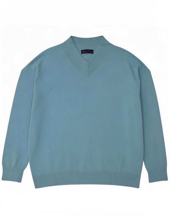 Marks & Spencer Damen-Pullover, lockere Passform, V-Ausschnitt, Gr. 14, Mittelblau
