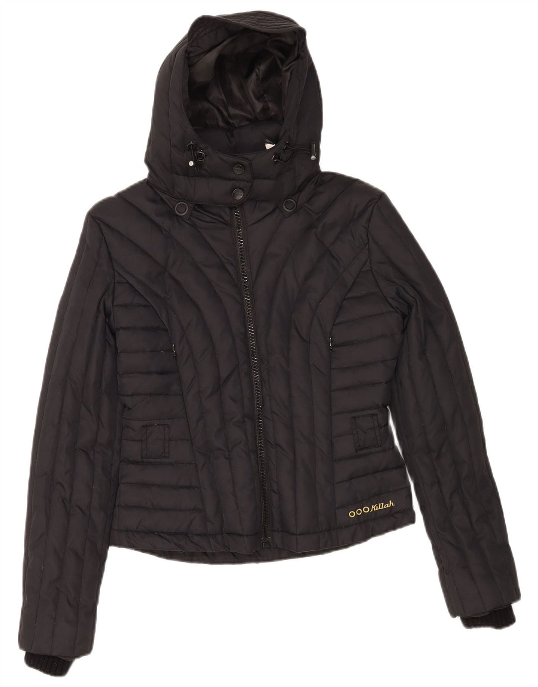 Killah Wattierte Damenjacke mit Kapuze, UK 14, mittelschwarzes Nylon