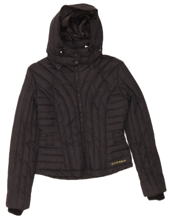 Killah Wattierte Damenjacke mit Kapuze, UK 14, mittelschwarzes Nylon