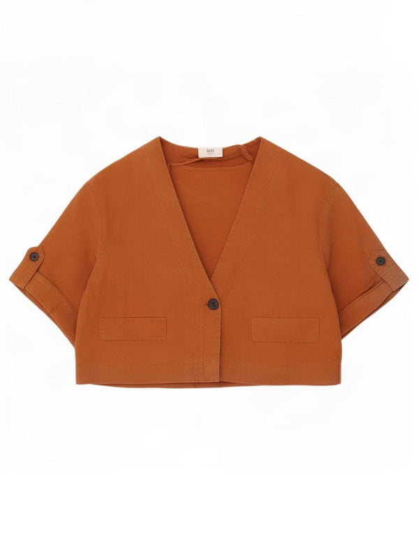 Zara Damen Crop Kurzarm-Hemdbluse UK 16 Large Braun Lyocell