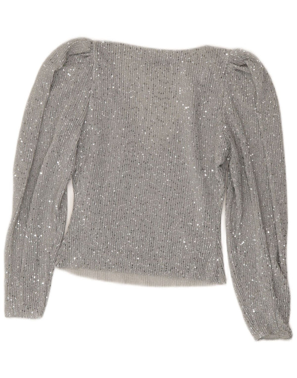 Zara Damen Crop Top Langarm UK 10 Small Silber