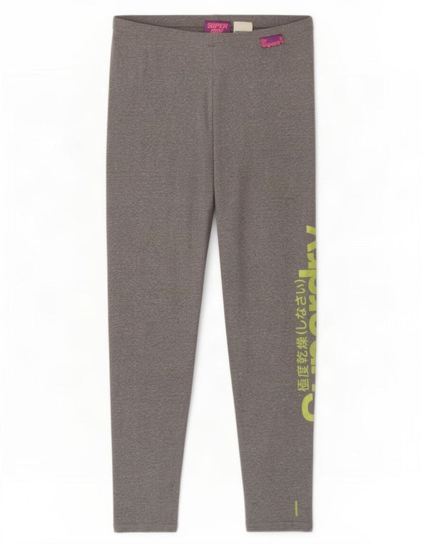 Superdry Damen Grafik-Crop-Leggings UK 14 Large Grau gefleckte Baumwolle