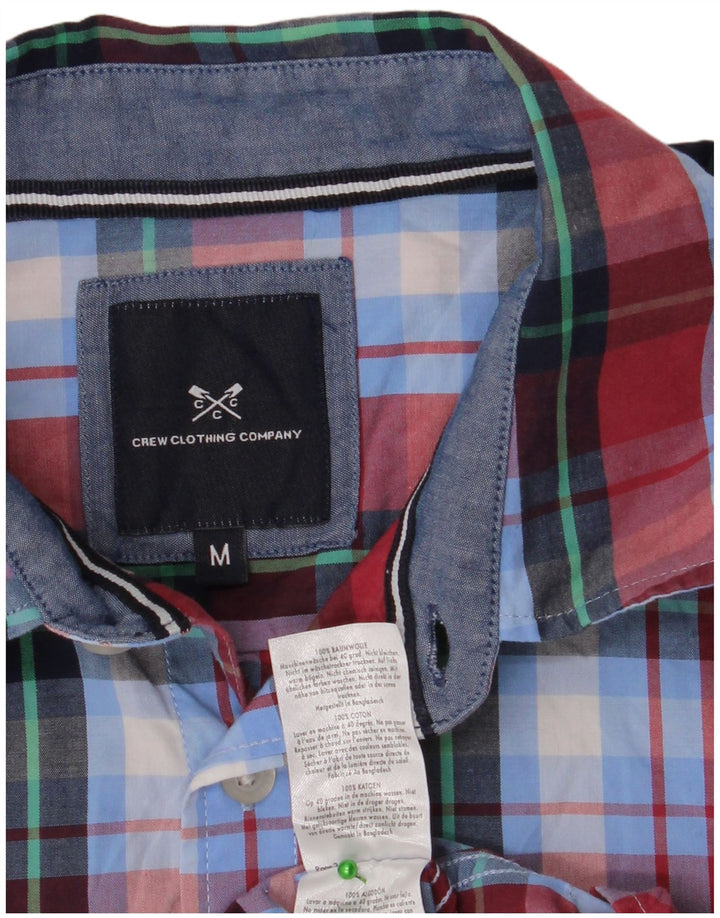 CREW CLOTHING Herren-Kurzarmhemd aus mittelblau karierter Baumwolle