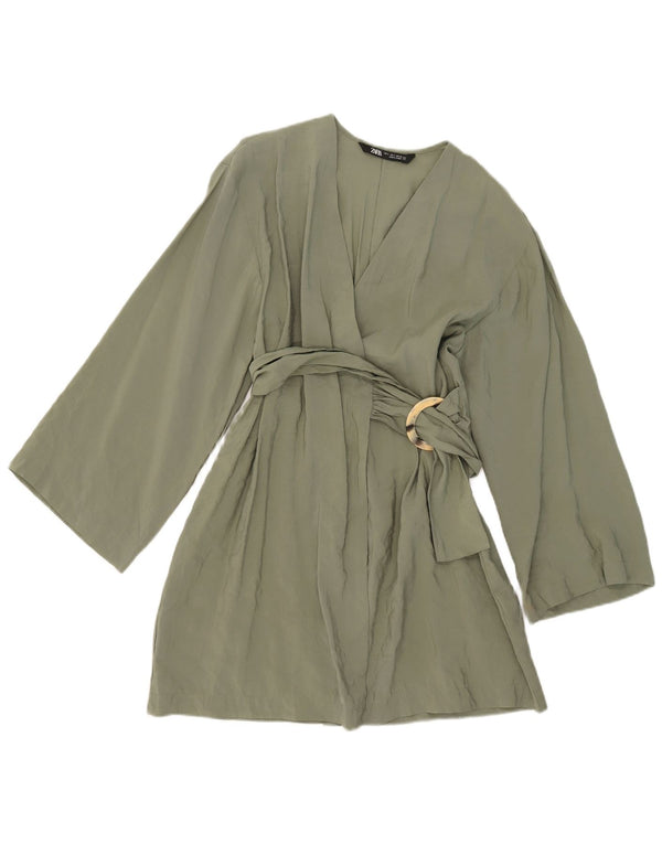 Zara Damen Wickelkleid UK 10 Small Khaki Modal