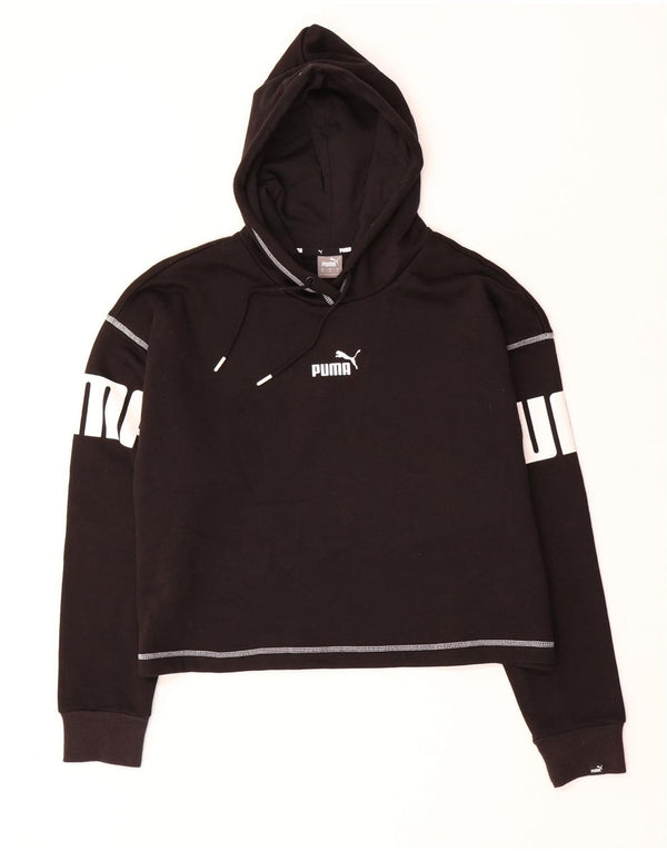 PUMA Damen Übergroßer grafischer Kapuzenpullover UK 14 Mittelschwarze Baumwolle