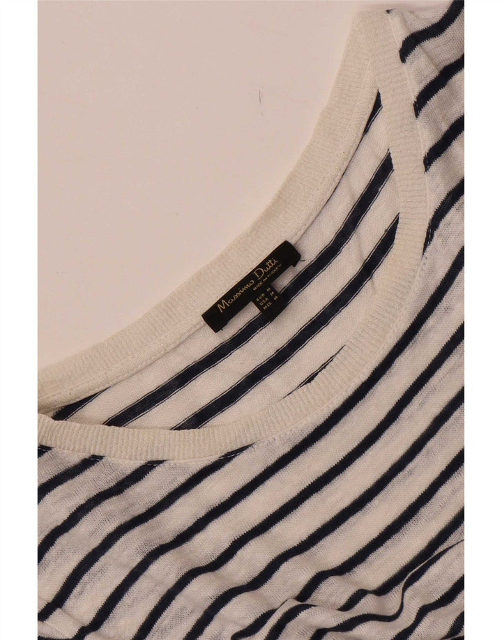 Massimo Dutti Damen T-Shirt Top UK 14 Medium Weiß gestreift